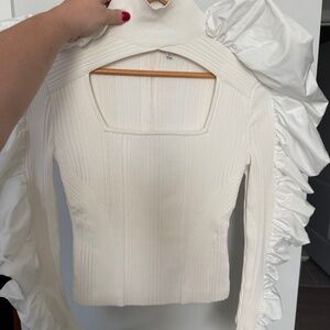 Herve Leger White Puff Sleeve Top